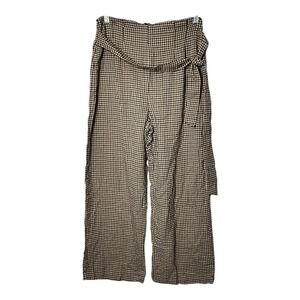 Bebop Plaid Pants Size 9 Brown Black Tan Shepards Check Baggy Wide-Leg Strap Tie